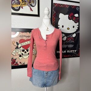 Salmon Long Sleeve Henley Long Sleeve Top